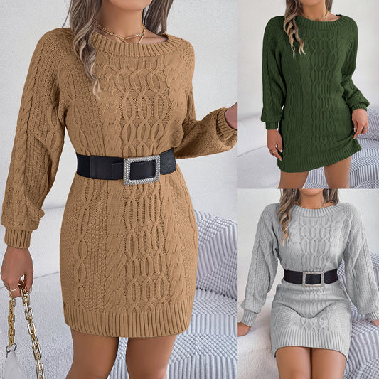 Women's Sweater Dress Knit Long Sleeve Chunky Casual Dresses Pullover Tops