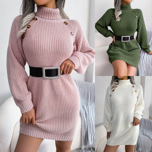 Stand Collar Long Sleeve Women's Winter Sweater Dress