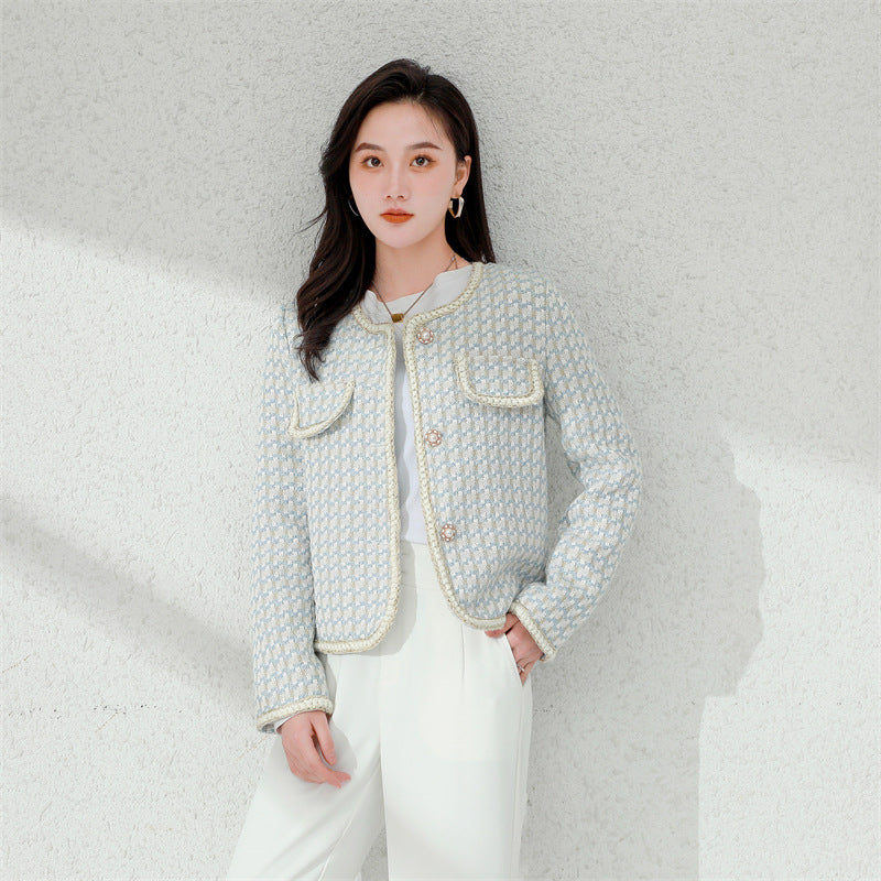 High-end and Elegant Tweed Woven Jacket Cropped Top