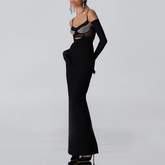 Black Beaded Bandage Dress Sleeveless Sexy Dress for Women