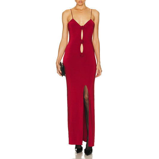 Maxi Summer Dresses for Women Spaghetti Strap V-Neck Backless Midi Dress