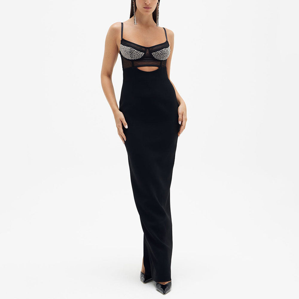 Black Beaded Bandage Dress Sleeveless Sexy Dress for Women