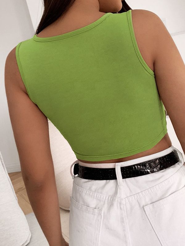 Green Bottom Slouchy Threaded Vest Sexy Top for women