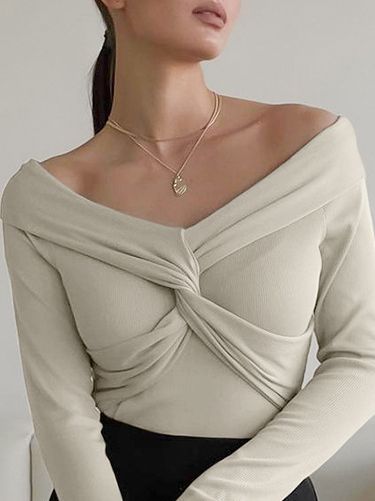 Knitted One Shoulder Long Sleeve T-Shirt for Women
