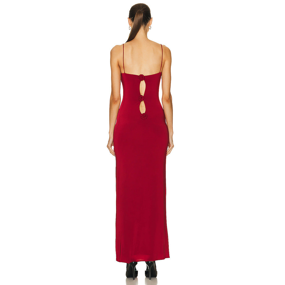 Maxi Summer Dresses for Women Spaghetti Strap V-Neck Backless Midi Dress