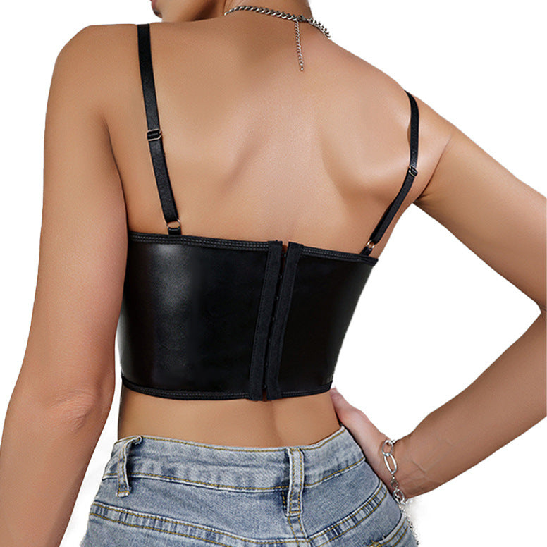 Women's Sexy Leather Camisole Vest V Neck Top