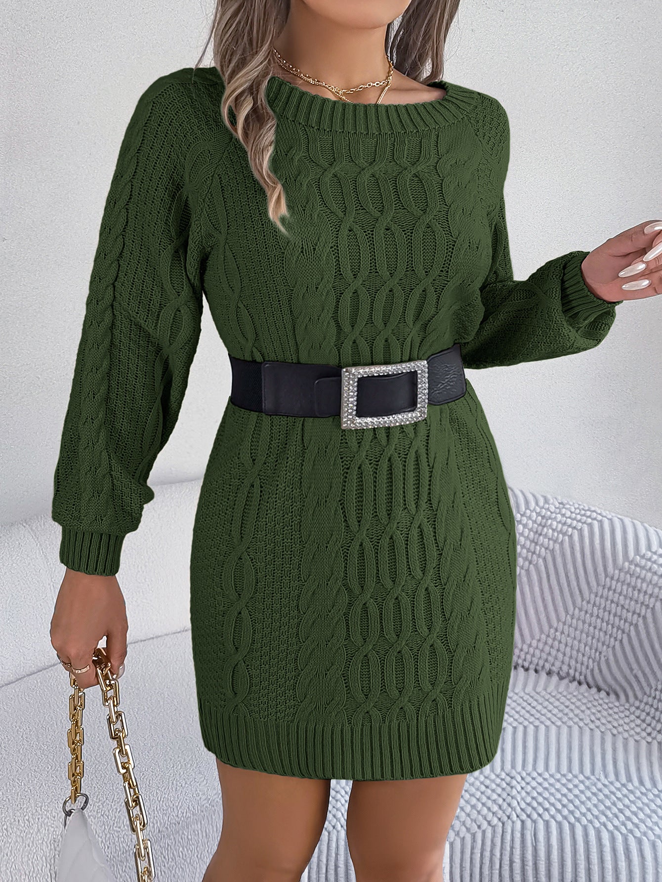Women's Sweater Dress Knit Long Sleeve Chunky Casual Dresses Pullover Tops