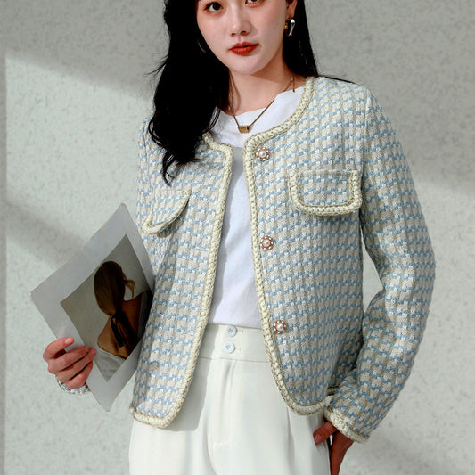 High-end and Elegant Tweed Woven Jacket Cropped Top