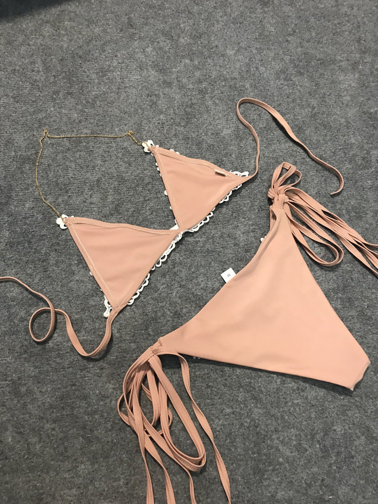String Bikini Set Halter Side Tie 2 Piece Swimsuit Triangle Bathing Suits for Women