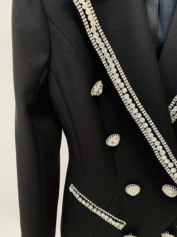 New diamond beaded double breasted slim fit suit set suit jacket and trousers