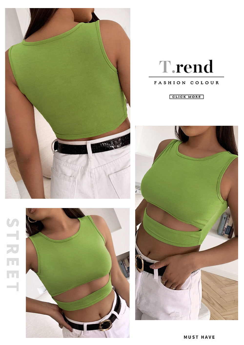Green Bottom Slouchy Threaded Vest Sexy Top for women