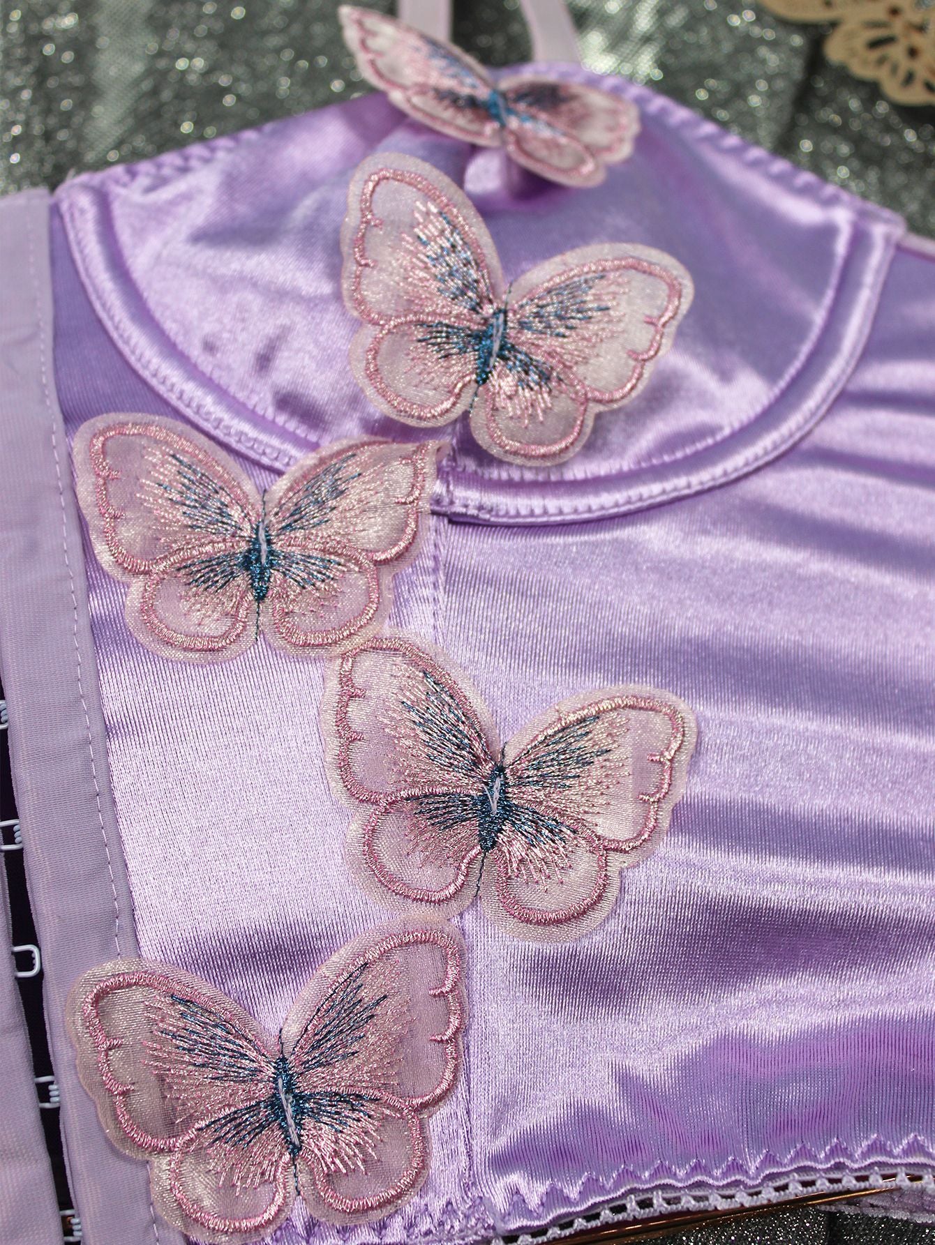 Butterfly Decor Lace Up Shapewear Top Corset Bra Vest