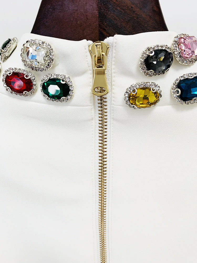 Designer colorful gemstone long sleeve dress for women