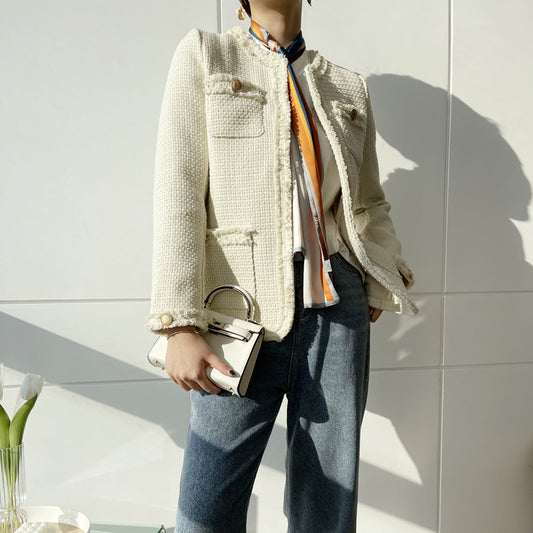 Women's Plaid Tweed Blazer Long Sleeve Open Front  Short Jacket Coat