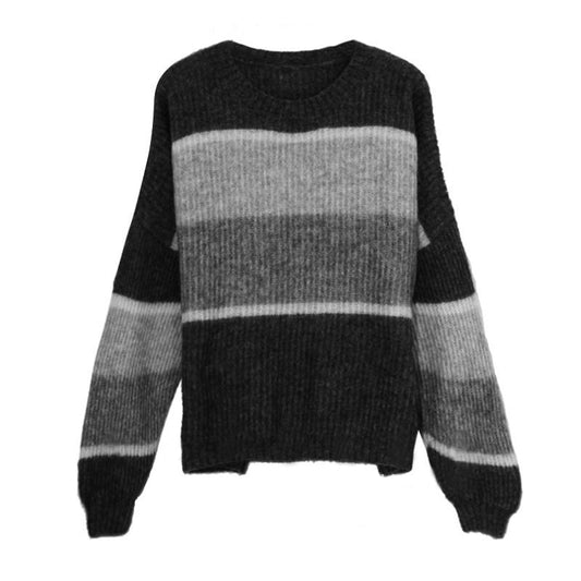 Gray Loose Mohair Pullover Knitted Sweater