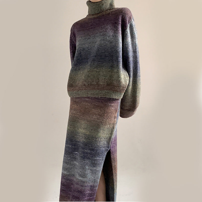 Knit Half-body Skirt Gradient Pullover Sweater