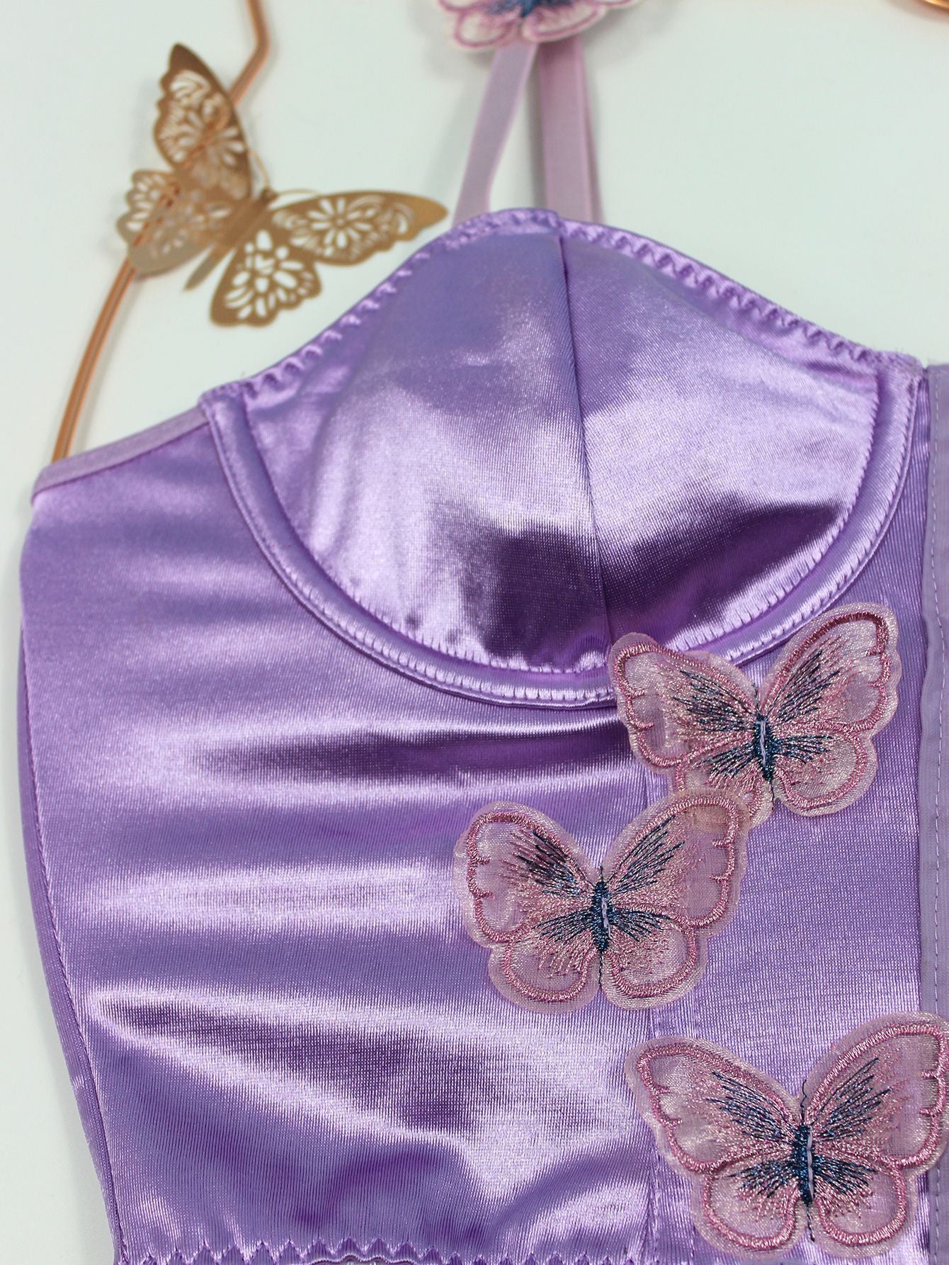 Butterfly Decor Lace Up Shapewear Top Corset Bra Vest