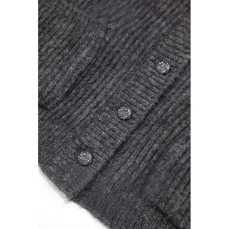 PATON Mohair Lantern Sleeve V-Neck Mid-Length Knitted Cardigan