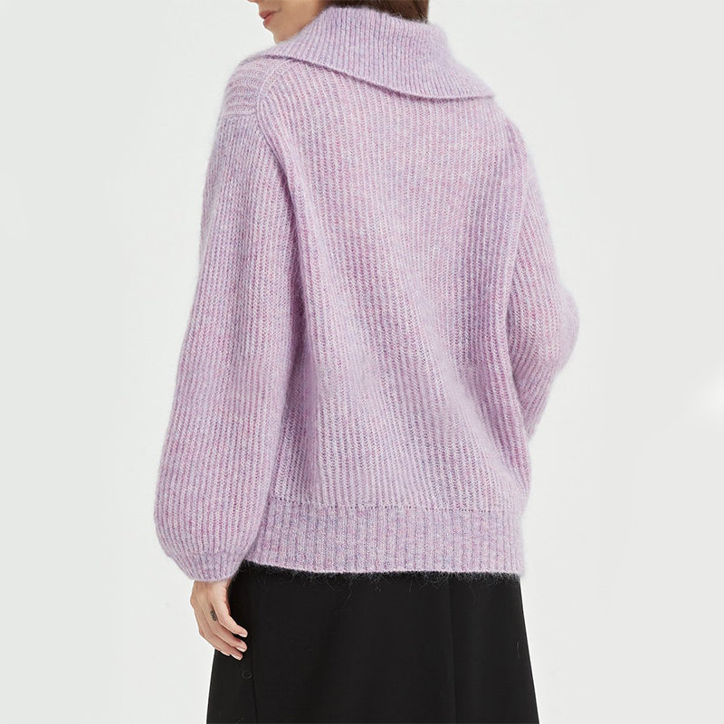 Mohair Large Flip Collar Pullover Knit Sweater