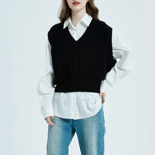 Women's Wool V-neck Pullover Vest Layering Top
