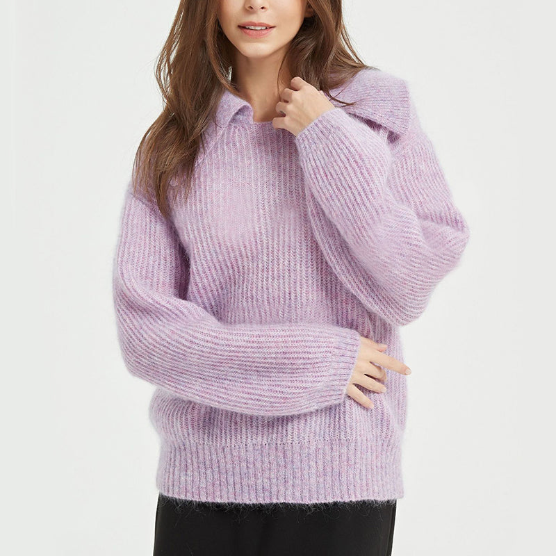 Mohair Large Flip Collar Pullover Knit Sweater