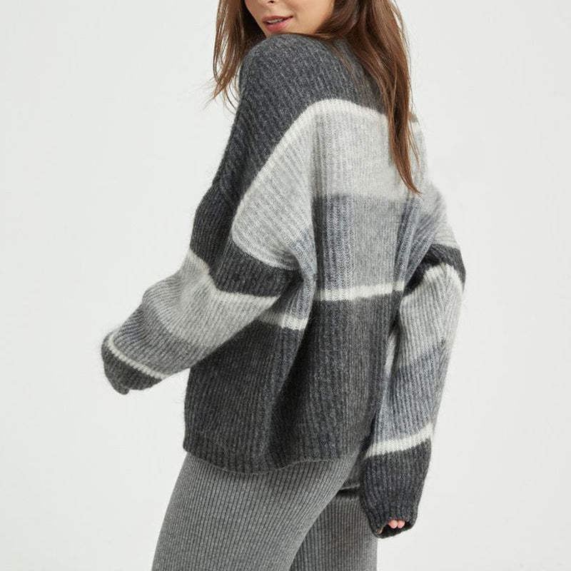 Gray Loose Mohair Pullover Knitted Sweater