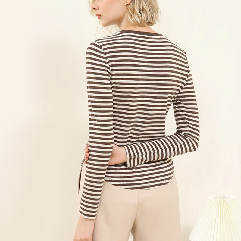 Striped Long Sleeve Navy Style T-Shirt Top for Women