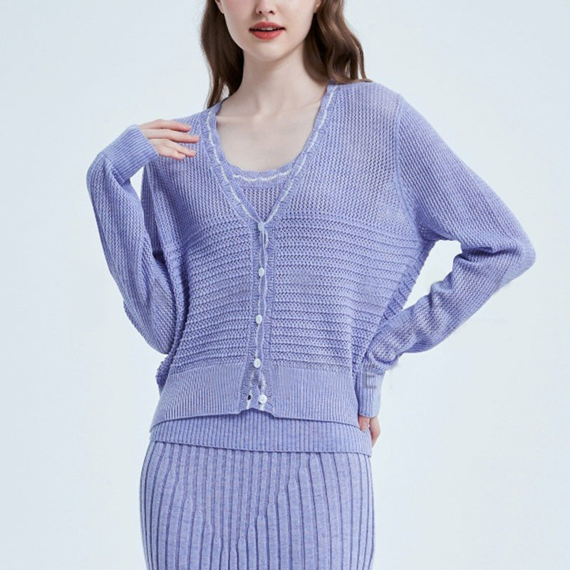 2-Piece Wool Cutout Camisole & Cardigan Jacket Set