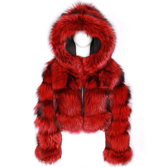Women Winter Jacket Hooded Faux Fox Fur Coat Slim Long Sleeve Coat Faux Fur jacket