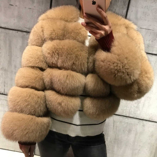 Short Long Sleeve Faux Fox Fur Jacket Fashionable Warm Faux Fur Coats for Women