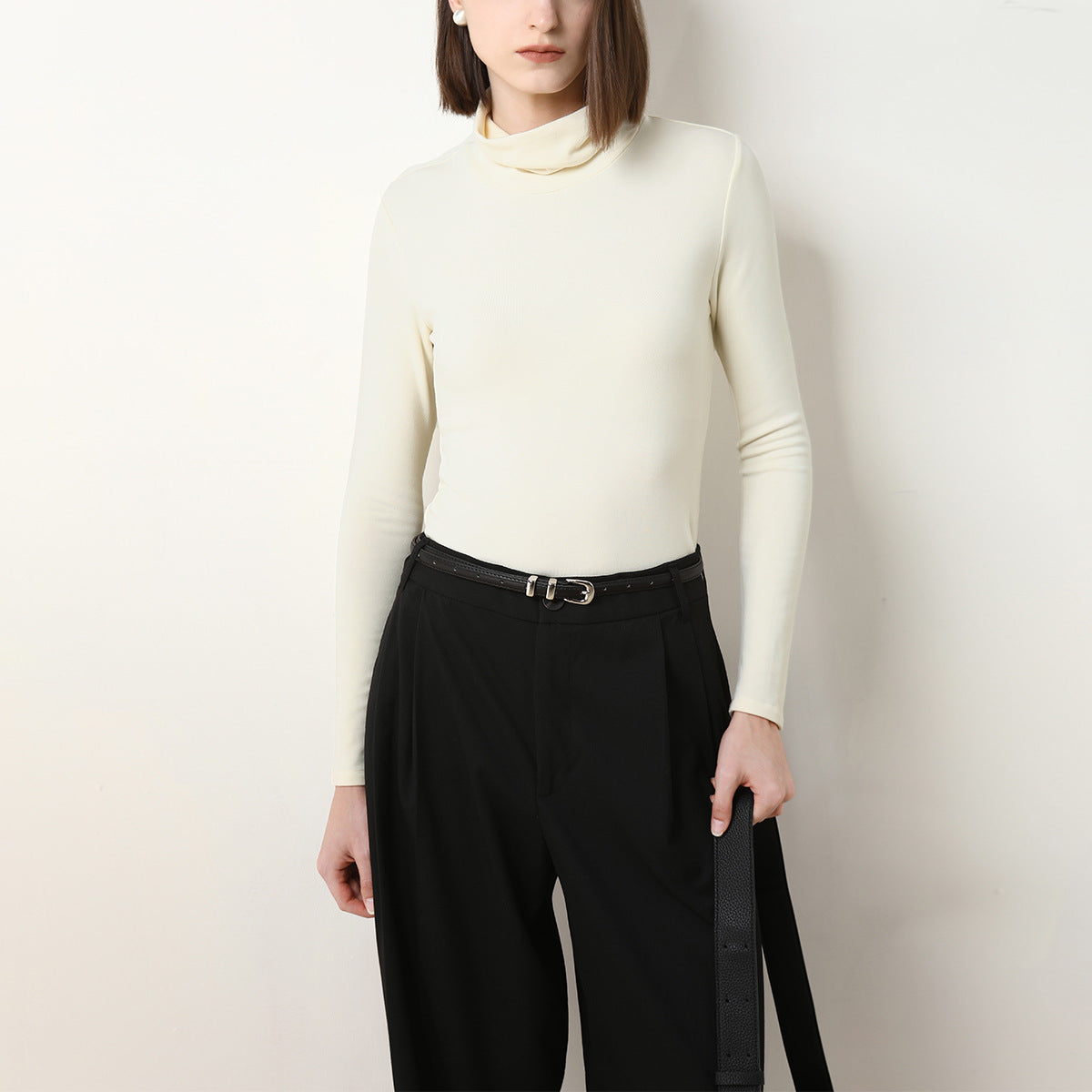 Autumn and Winter High Neck Milled Slim Top Women