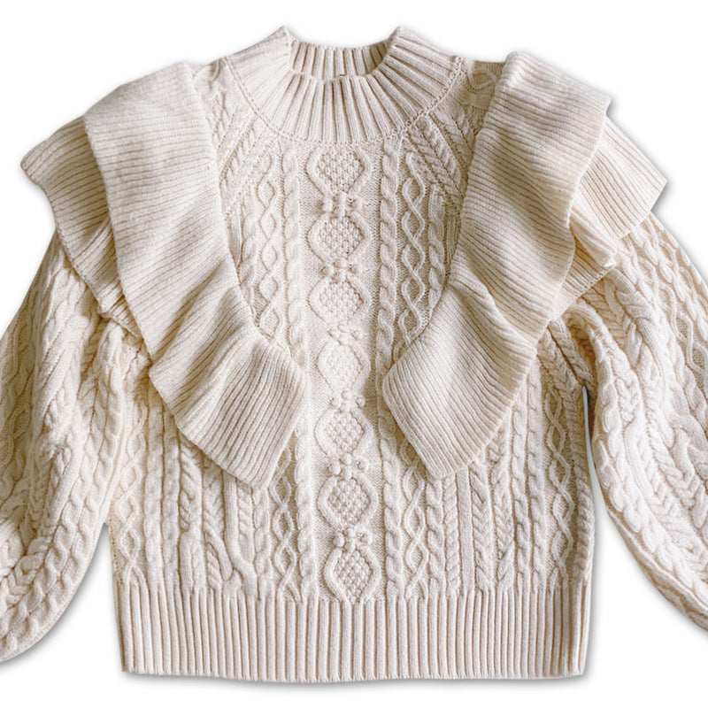 Vintage Ruffled Lantern Sleeve Sweater for Women