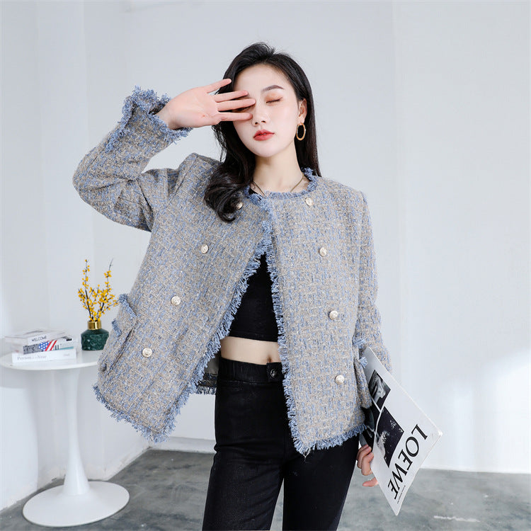 Blue retro woolen coat short temperament jacket