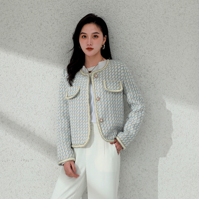 High-end and Elegant Tweed Woven Jacket Cropped Top