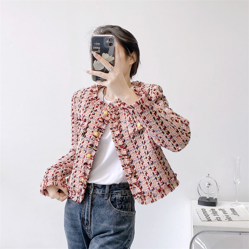 Floral Woven Tweed Fringed Jacket Short Tweed Jacket