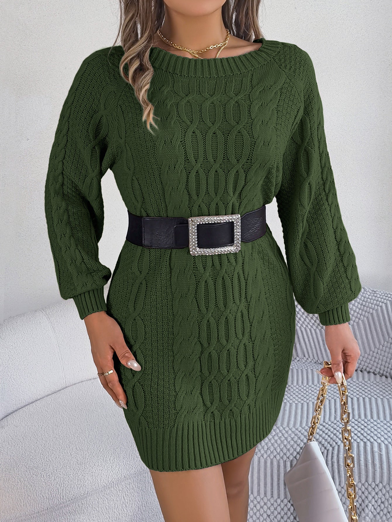 Women's Sweater Dress Knit Long Sleeve Chunky Casual Dresses Pullover Tops