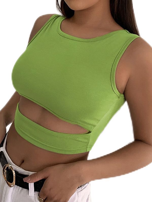 Green Bottom Slouchy Threaded Vest Sexy Top for women