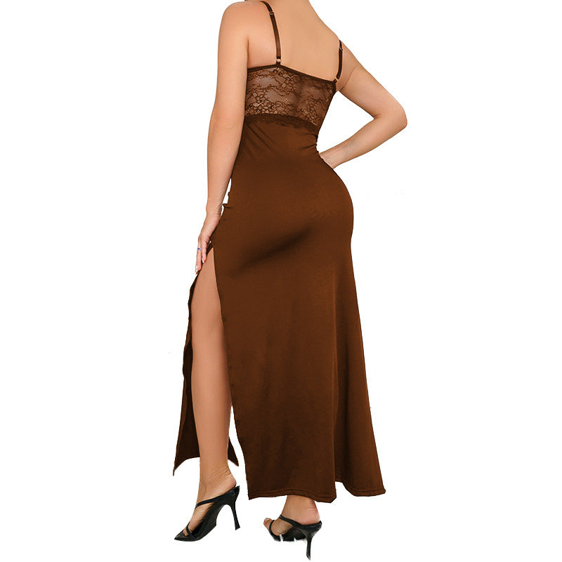 Sexy V-neck Lace Suspender Dress High Waisted Slimming Dresses