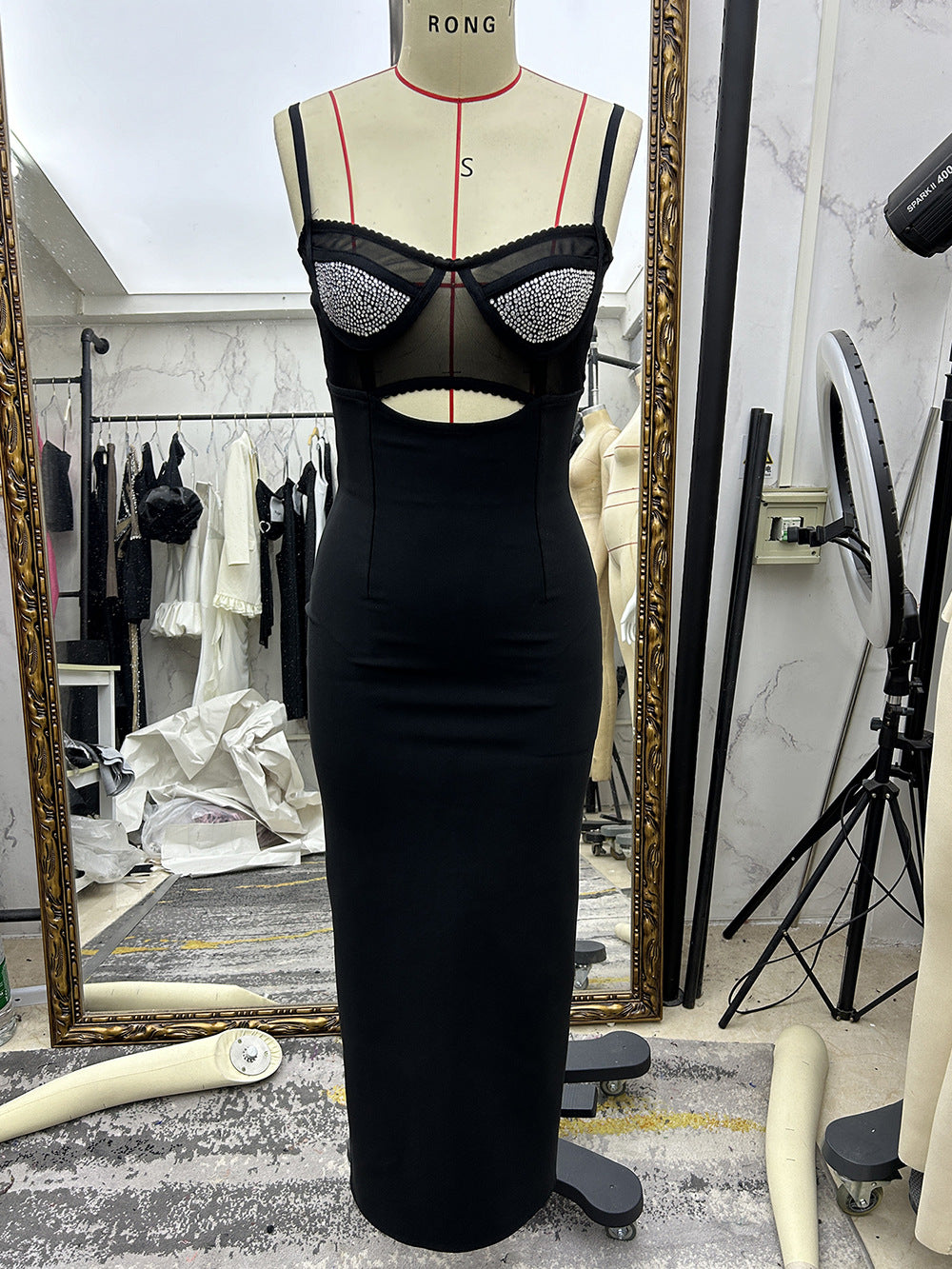 Black Beaded Bandage Dress Sleeveless Sexy Dress for Women