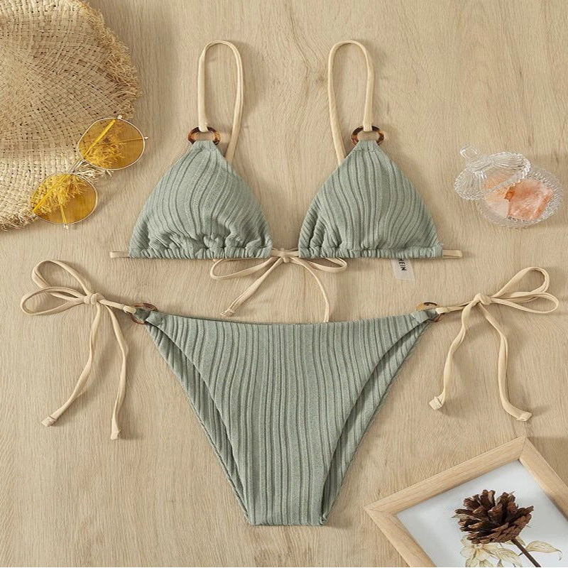 Women Triangle Bikini Sets 2 Piece Solid Sexy Swimsuit String Tie Side Bathing Suit