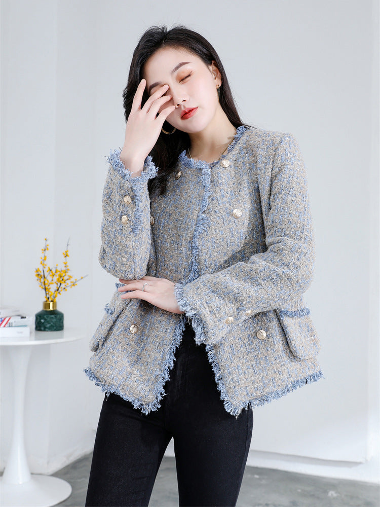 Blue retro woolen coat short temperament jacket