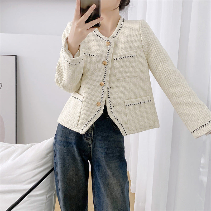 High-end and Elegant Tweed Woven Jacket Cropped Top