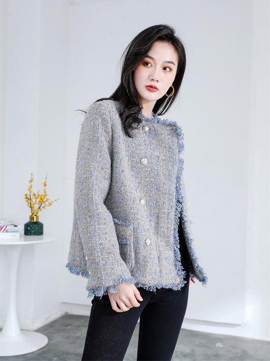 Blue retro woolen coat short temperament jacket