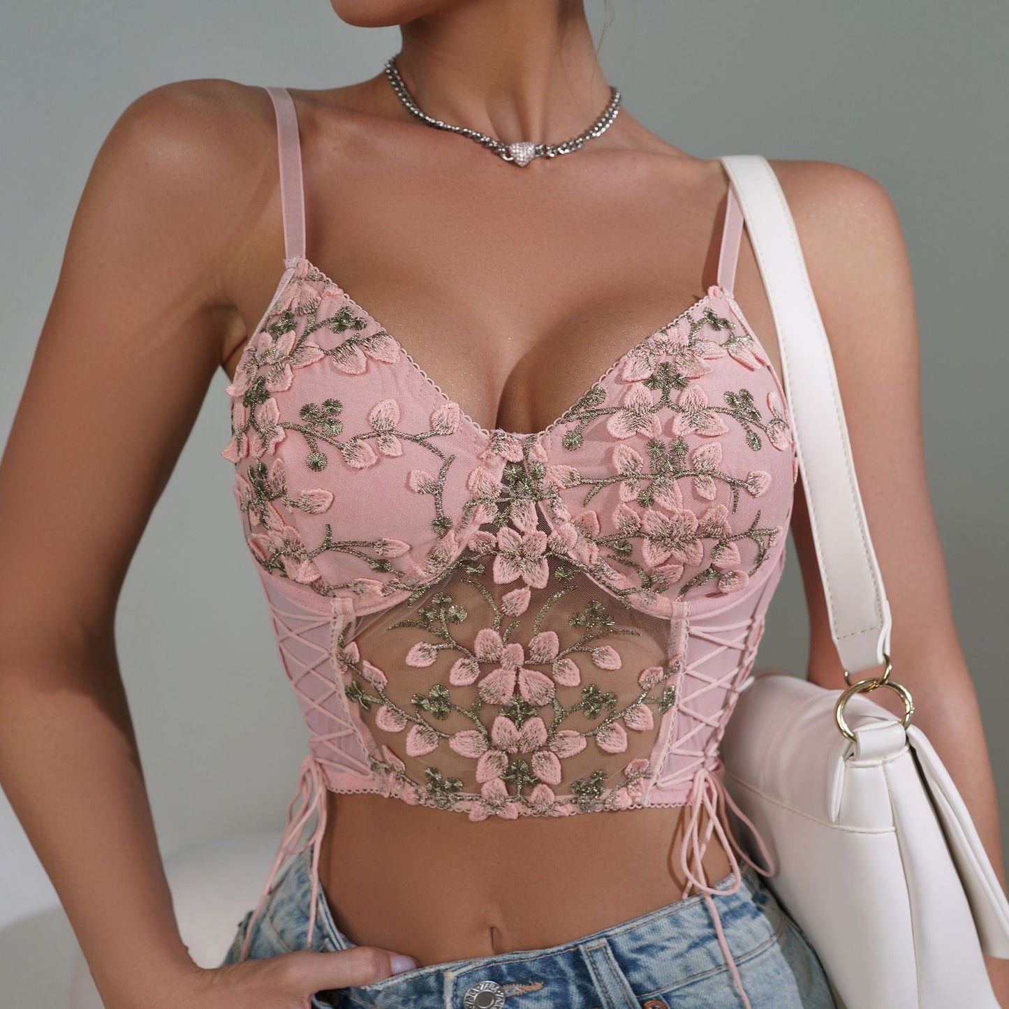 Sexy embroidered camisole, mesh back-beautiful underwear for women