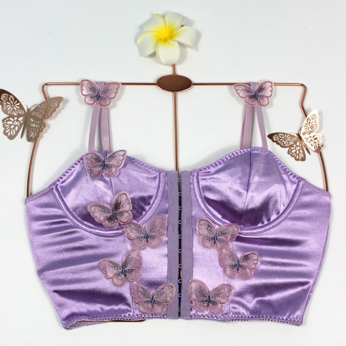 Butterfly Decor Lace Up Shapewear Top Corset Bra Vest