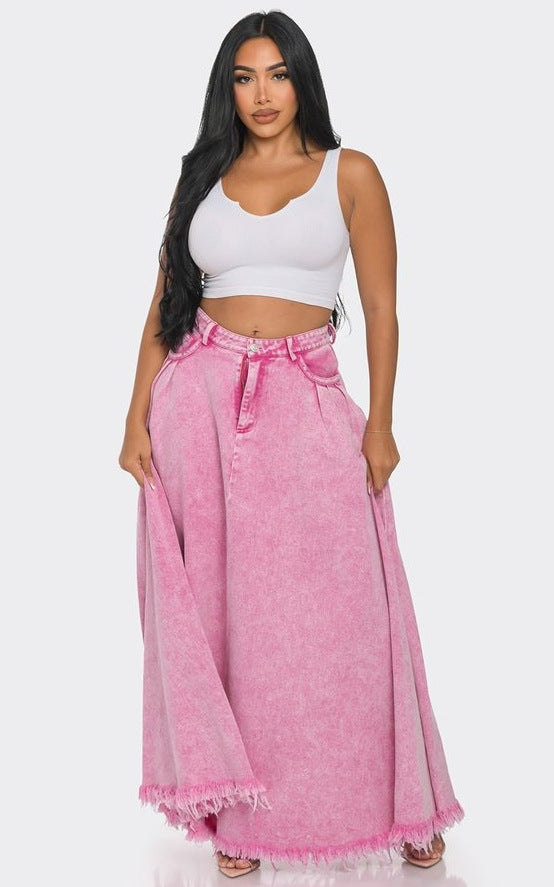 PATON Pink Longline Denim Skirt