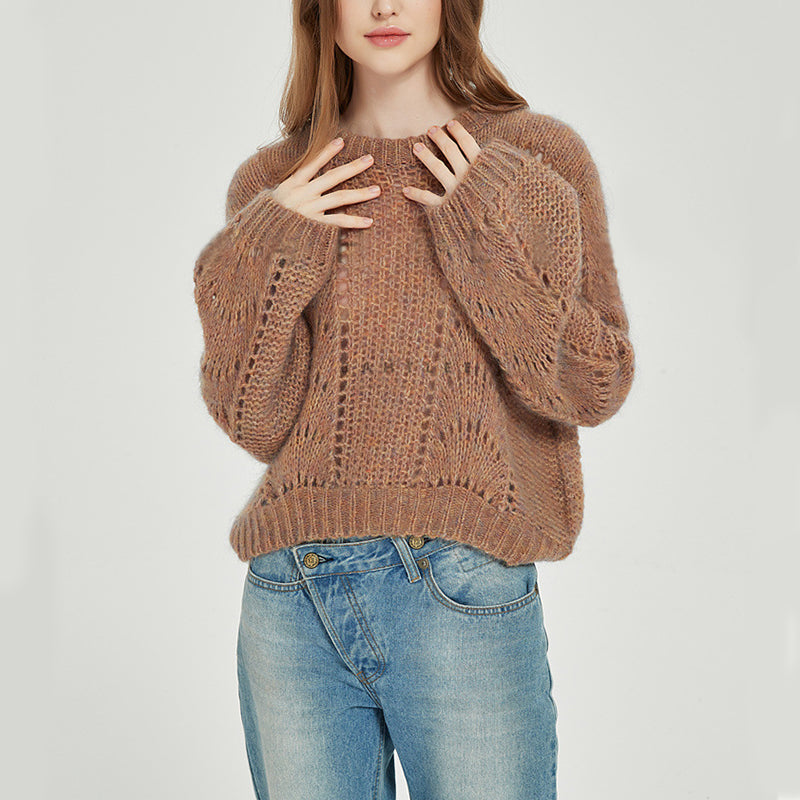 PATON Mohair Sweater Slouchy Style Cutout Knit Top