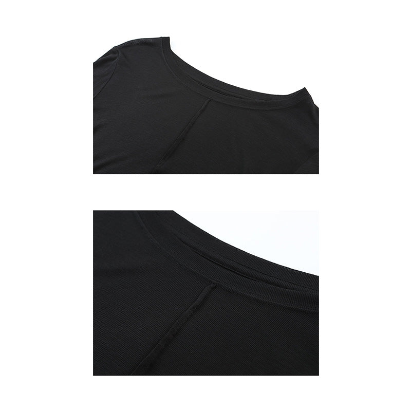 Thin Slit O Neck T-shirt Long Sleeve Top for Women