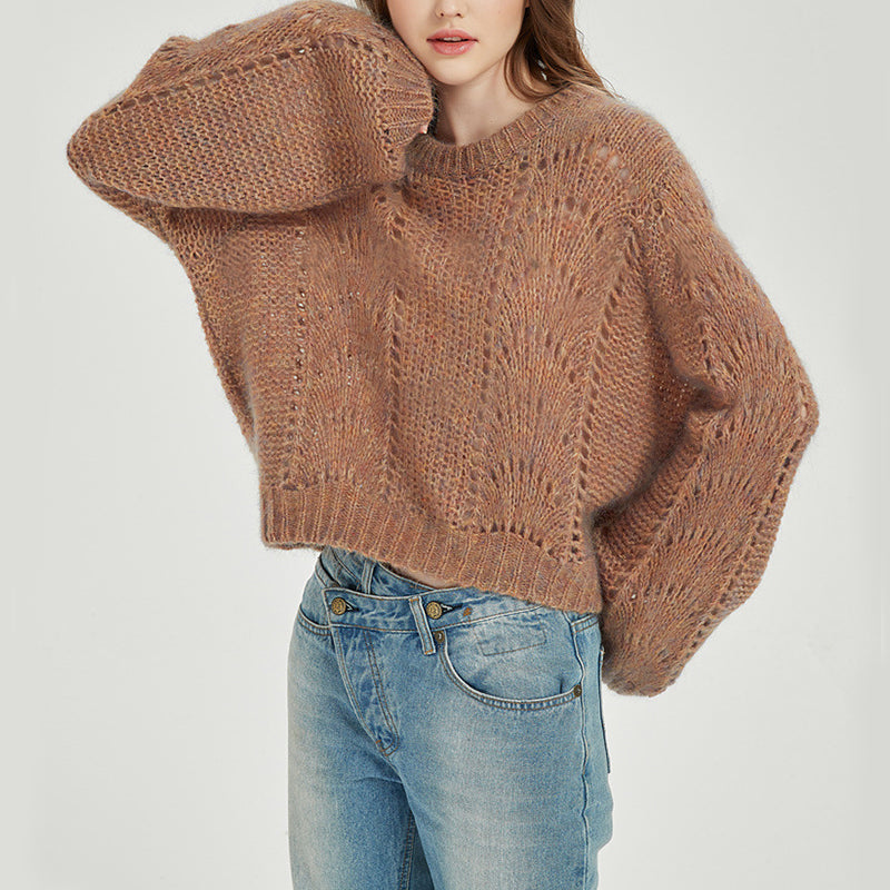 PATON Mohair Sweater Slouchy Style Cutout Knit Top