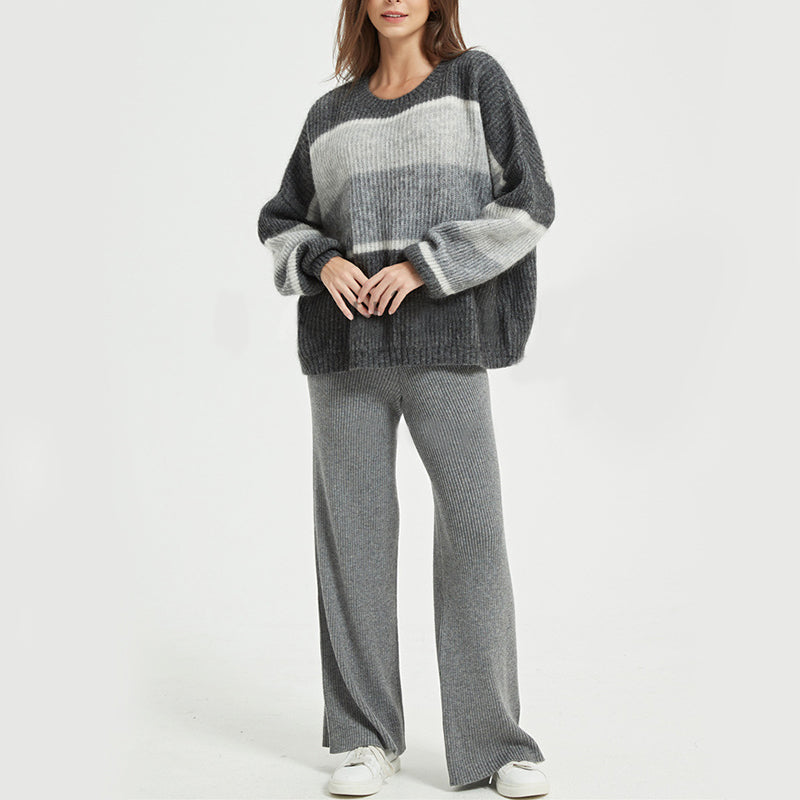 Gray Loose Mohair Pullover Knitted Sweater